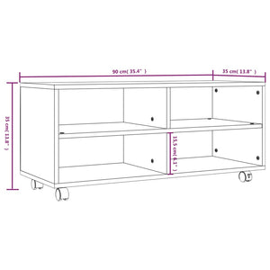 vidaXL TV Cabinet with Wheels Smoked Oak 90x35x35 cm Engineered Wood