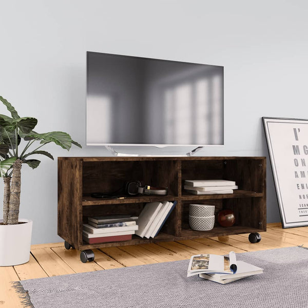 vidaXL TV Cabinet with Wheels Smoked Oak 90x35x35 cm Engineered Wood