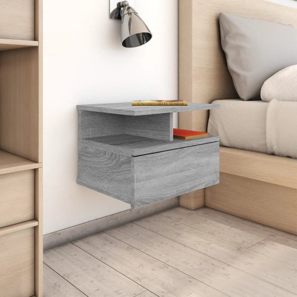 vidaXL Wall-Mounted Nightstand Gray Sonoma 40x31x27 cm Engineered Wood