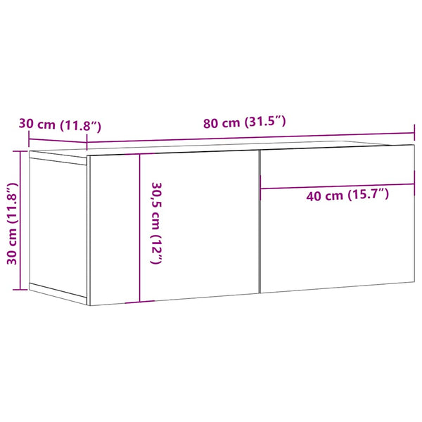 vidaXL TV Cabinet Smoked Oak 80x30x30 cm Engineered Wood