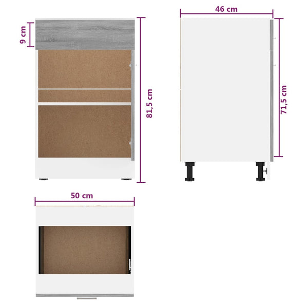 vidaXL Base Cabinet with Drawer Lyon Sonoma Gray 50x46x81.5 cm