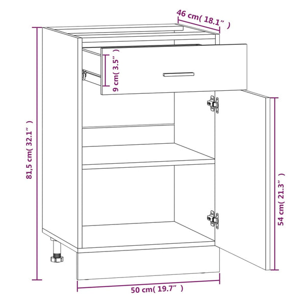 vidaXL Base Cabinet with Drawer Lyon Sonoma Gray 50x46x81.5 cm