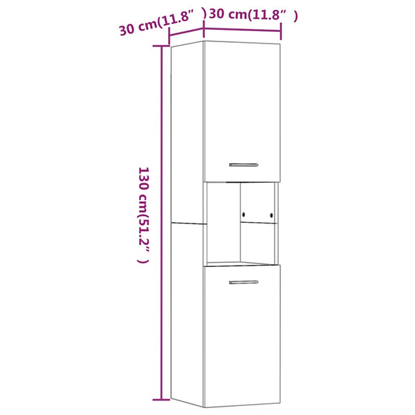 vidaXL Bathroom Cabinet Brown Oak Effect 30x30x130 cm Engineered Wood