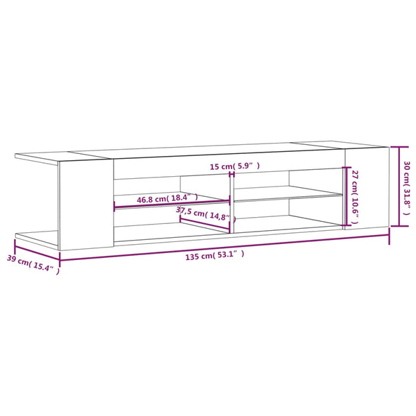 TV-Schrank mit LED Räuchereiche 135 cm