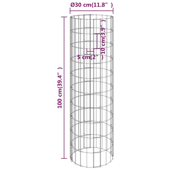 vidaXL Round Gabion Column Galvanized Steel Ø30x100 cm