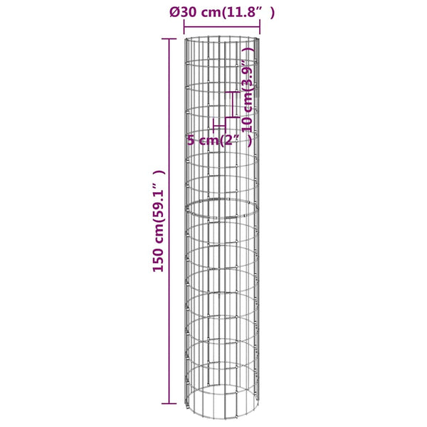 vidaXL Round Gabion Column Galvanized Steel Ø30x150 cm