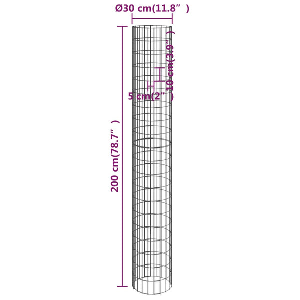 vidaXL Round Gabion Column Galvanised Steel Ø30x200 cm