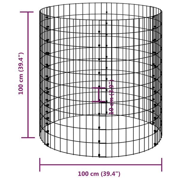vidaXL Round Gabion Column Galvanized Steel Ø100x100 cm
