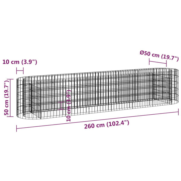 vidaXL Gabion Raised Bed Galvanized Iron 260x50x50 cm