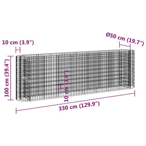 vidaXL Galvanized Iron Raised Garden Bed Gabion 330x50x100 cm