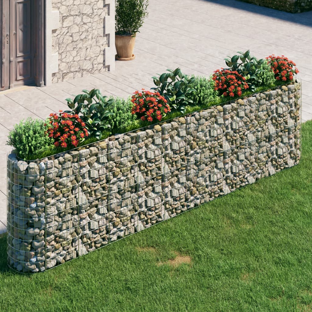 vidaXL Galvanized Iron Raised Gabion Planter 400x50x100 cm