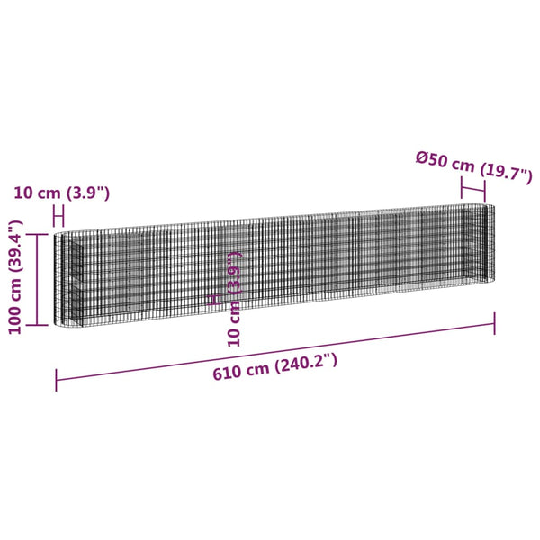 vidaXL Gabion Raised Garden Bed Galvanized Iron 610x50x100 cm