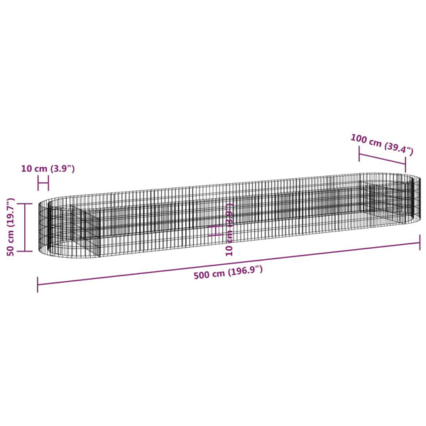 vidaXL Gabion Raised Garden Bed Galvanized Iron 500x100x50 cm
