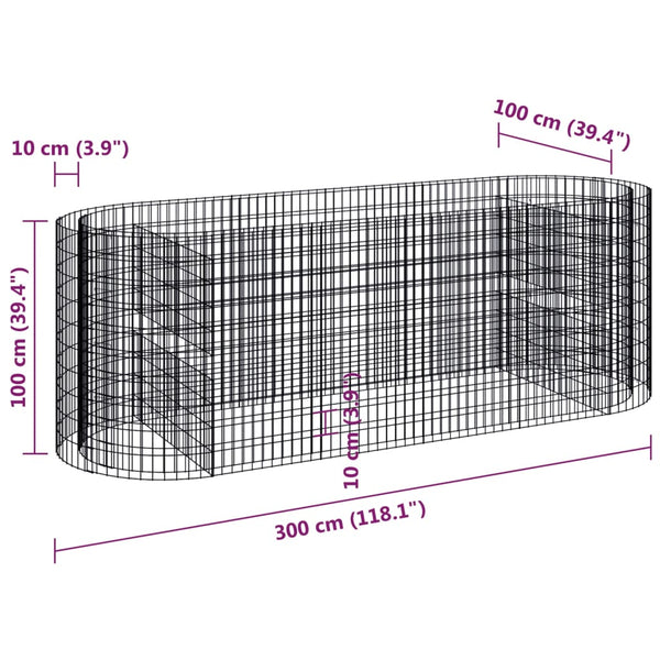 vidaXL Galvanized Iron Gabion Raised Garden Bed 300x100x100 cm
