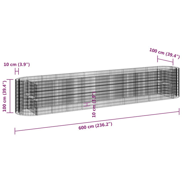 vidaXL Gabion Raised Garden Bed Galvanized Iron 600x100x100 cm