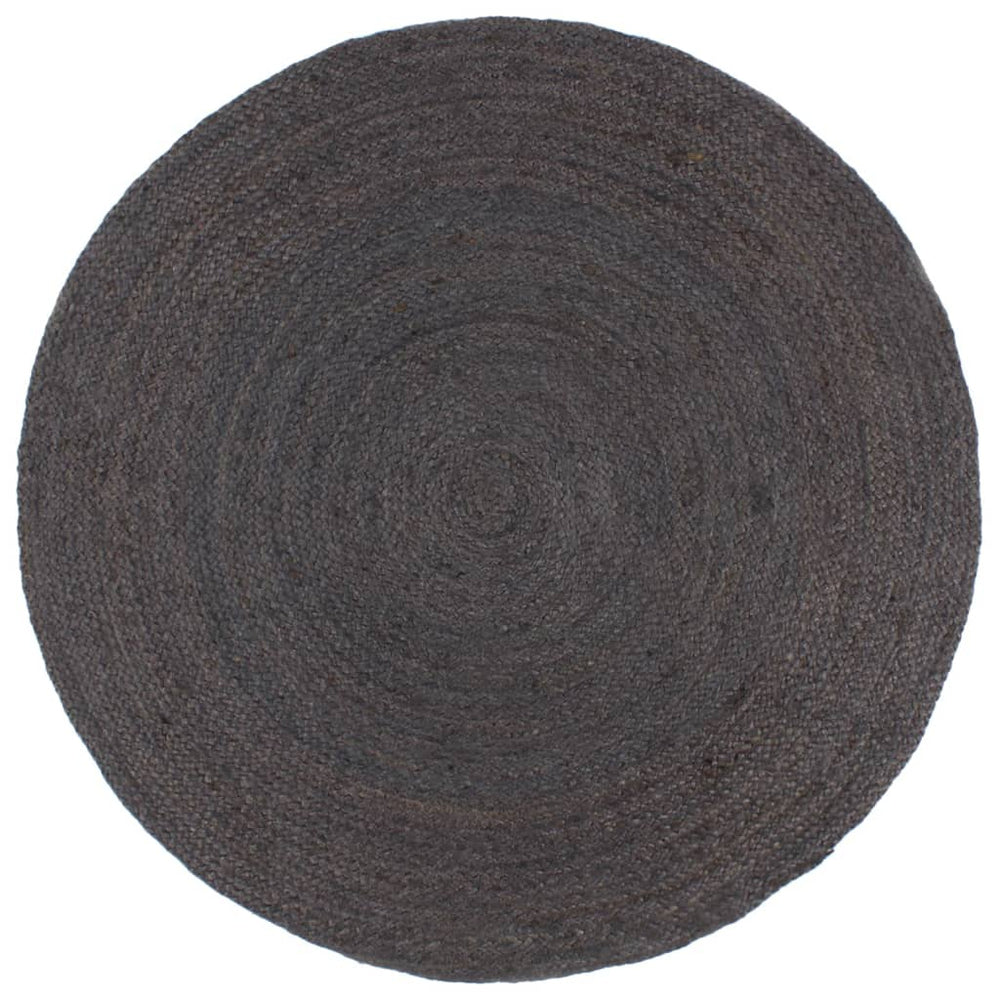 Handgefertigter Jute Teppich Rund Dunkelgrau 180cm