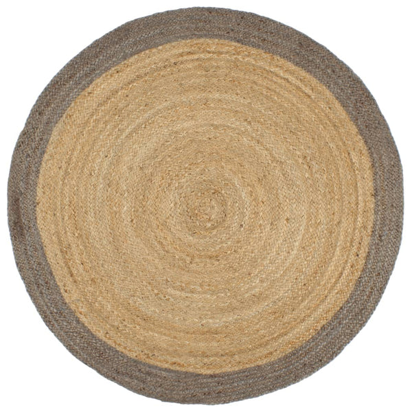 Handgefertigter Jute Teppich mit grauem Rand - 180 cm