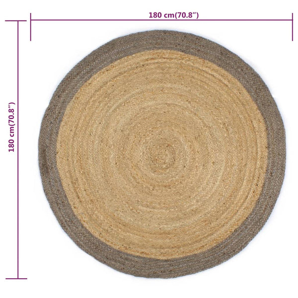 Handgefertigter Jute Teppich mit grauem Rand - 180 cm