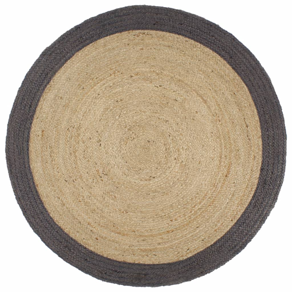 Handgefertigter Jute Teppich mit Dunkelgrauem Rand 240cm