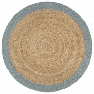 Handgefertigter Jute Teppich mit Olivgrünem Rand 180 cm