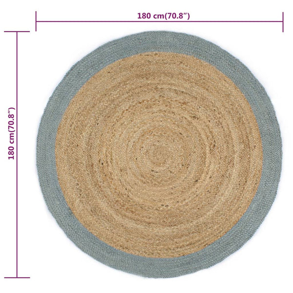 Handgefertigter Jute Teppich mit Olivgrünem Rand 180 cm