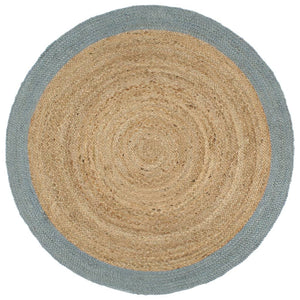 Handgefertigter Jute Teppich mit Olivgrünem Rand 210 cm