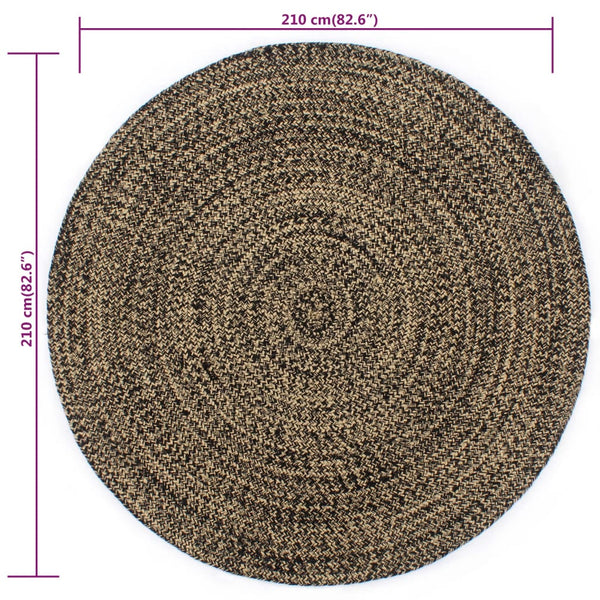 Handgefertigter Jute Teppich Schwarz Braun 210cm