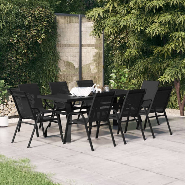 vidaXL 9-piece Garden Dining Set Black