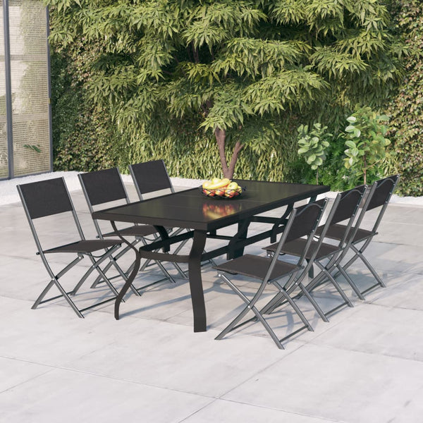 vidaXL 7-Piece Garden Dining Set Grey and Black