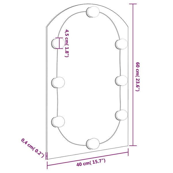 vidaXL Arch-Shaped Mirror with LED Lights 60x40 cm Glass