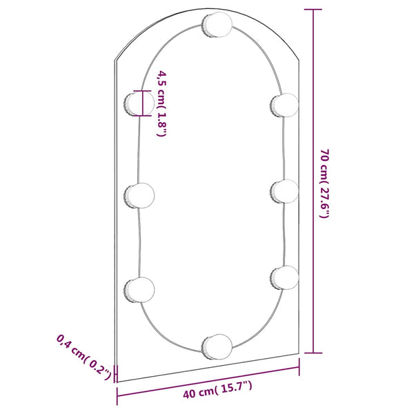 vidaXL Arch-Shaped Mirror with LED Lights 70x40 cm Glass