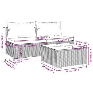 3-tlg. Garten-Lounge-Set mit Kissen Poly Rattan Grau
