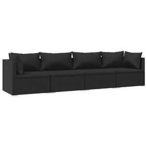 4-tlg. Garten-Lounge-Set mit Auflagen Poly Rattan Schwarz