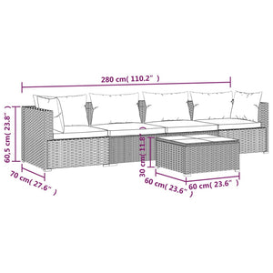 5-tlg. Garten-Lounge-Set mit Kissen Poly Rattan Braun