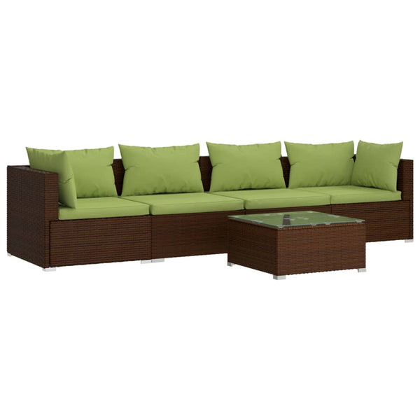 5-tlg. Garten-Lounge-Set mit Kissen Poly Rattan Braun