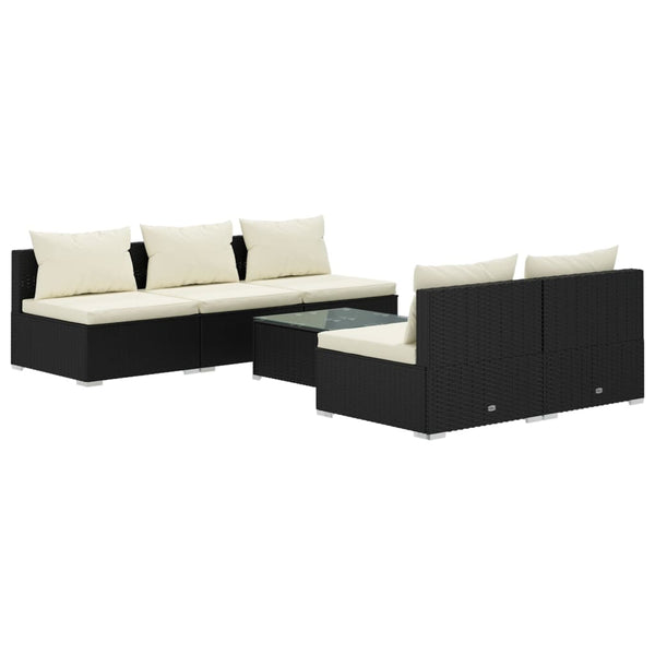 vidaXL 6-Piece Garden Lounge Set with Cushions Poly Rattan Black