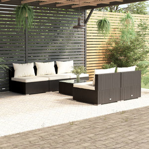 vidaXL 6-Piece Garden Lounge Set with Cushions Poly Rattan Black