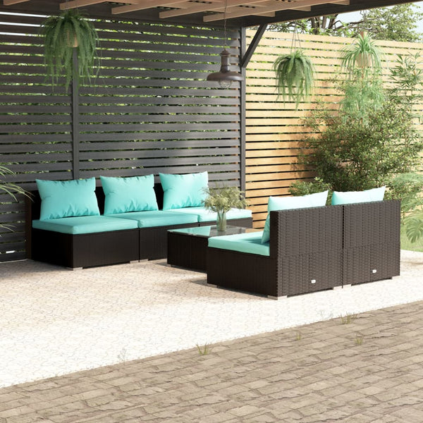 vidaXL 6-Piece Garden Lounge Set with Cushions Poly Rattan Black