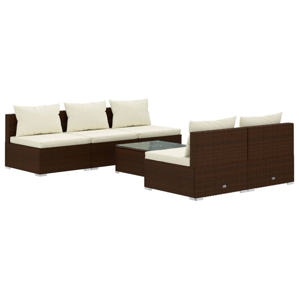 vidaXL 6-Piece Garden Lounge Set with Cushions Poly Rattan Brown