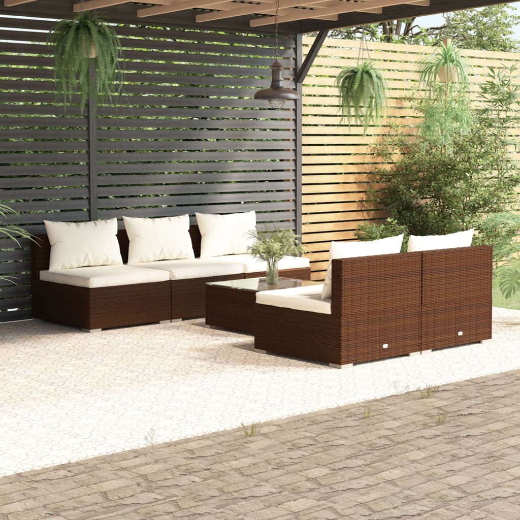 vidaXL 6-Piece Garden Lounge Set with Cushions Poly Rattan Brown