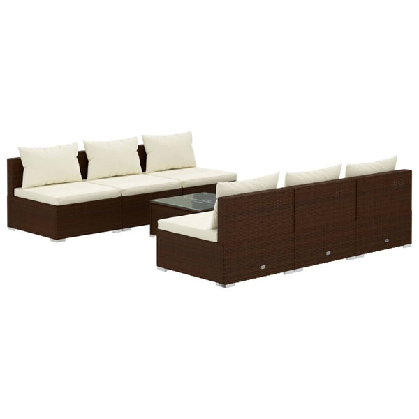 vidaXL 7-Piece Garden Lounge Set with Cushions Poly Rattan Brown