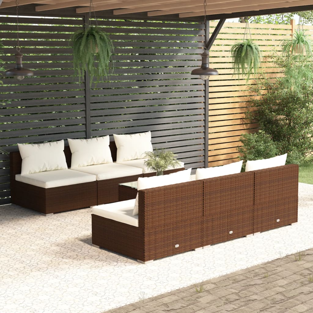 vidaXL 7-Piece Garden Lounge Set with Cushions Poly Rattan Brown