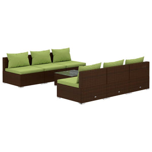 vidaXL 7-Piece Garden Lounge Set with Cushions Poly Rattan Brown