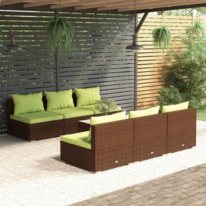 vidaXL 7-Piece Garden Lounge Set with Cushions Poly Rattan Brown
