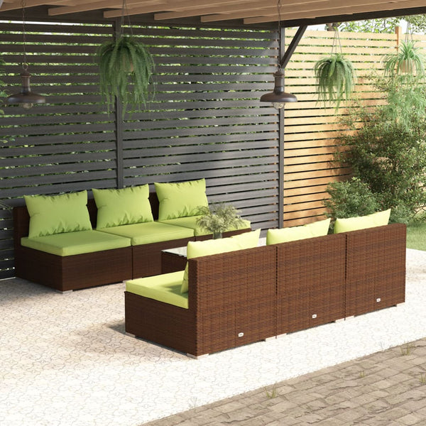 vidaXL 7-Piece Garden Lounge Set with Cushions Poly Rattan Brown