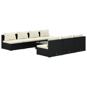 vidaXL 8-piece Garden Lounge Set with Cushions Poly Rattan Black