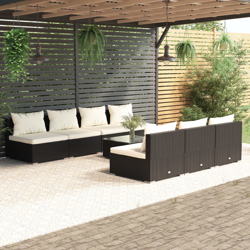 vidaXL 8-piece Garden Lounge Set with Cushions Poly Rattan Black