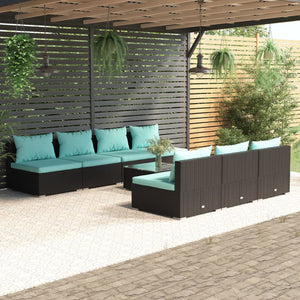 vidaXL 8-piece Garden Lounge Set with Cushions Poly Rattan Black