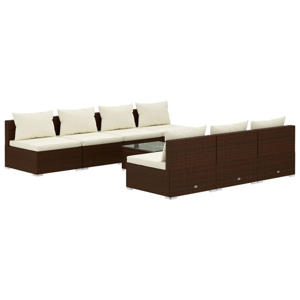 vidaXL 8-Piece Garden Lounge Set with Cushions Poly Rattan Brown