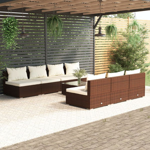 vidaXL 8-Piece Garden Lounge Set with Cushions Poly Rattan Brown